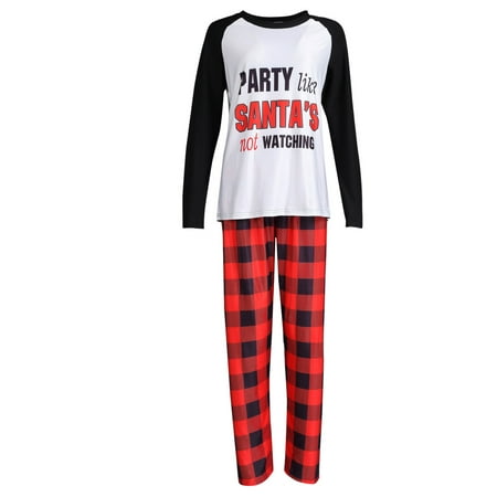 

One opening 2 Pcs Christmas Pajamas Parent-child Dress Set Round Neck Long Sleeve Letter Print Pullover Loose Plaid Trousers Daily Life