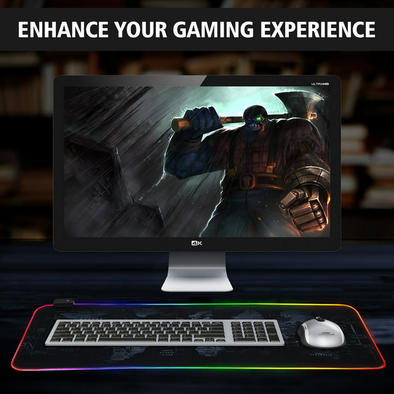 RaceGT RGB Gaming Mouse Pad XXL Oversized 31.5 x 12 x 0.2 in Rubber Black,  Extra Extended Large Mouse Pad, Anti-Slip Base, Waterproof & Portable Led  Computer Keyboard Mousepad Desktop Mat 