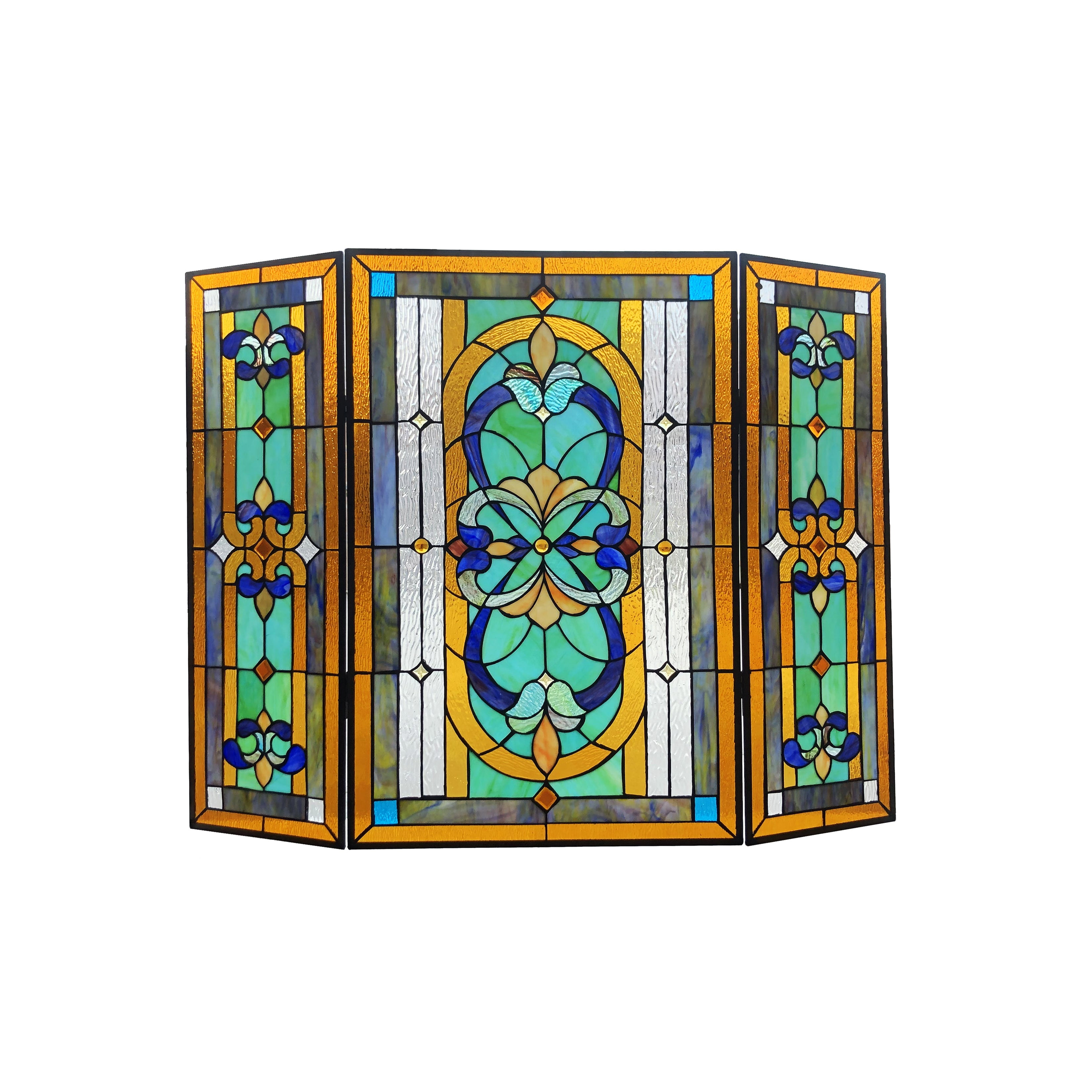CHLOE Palace Tiffany Folding Victorian Stained Glass Fireplace