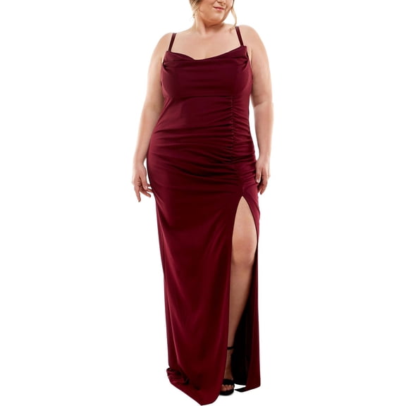 Emerald Sundae Womens Plus Cowlneck Maxi Evening Dress