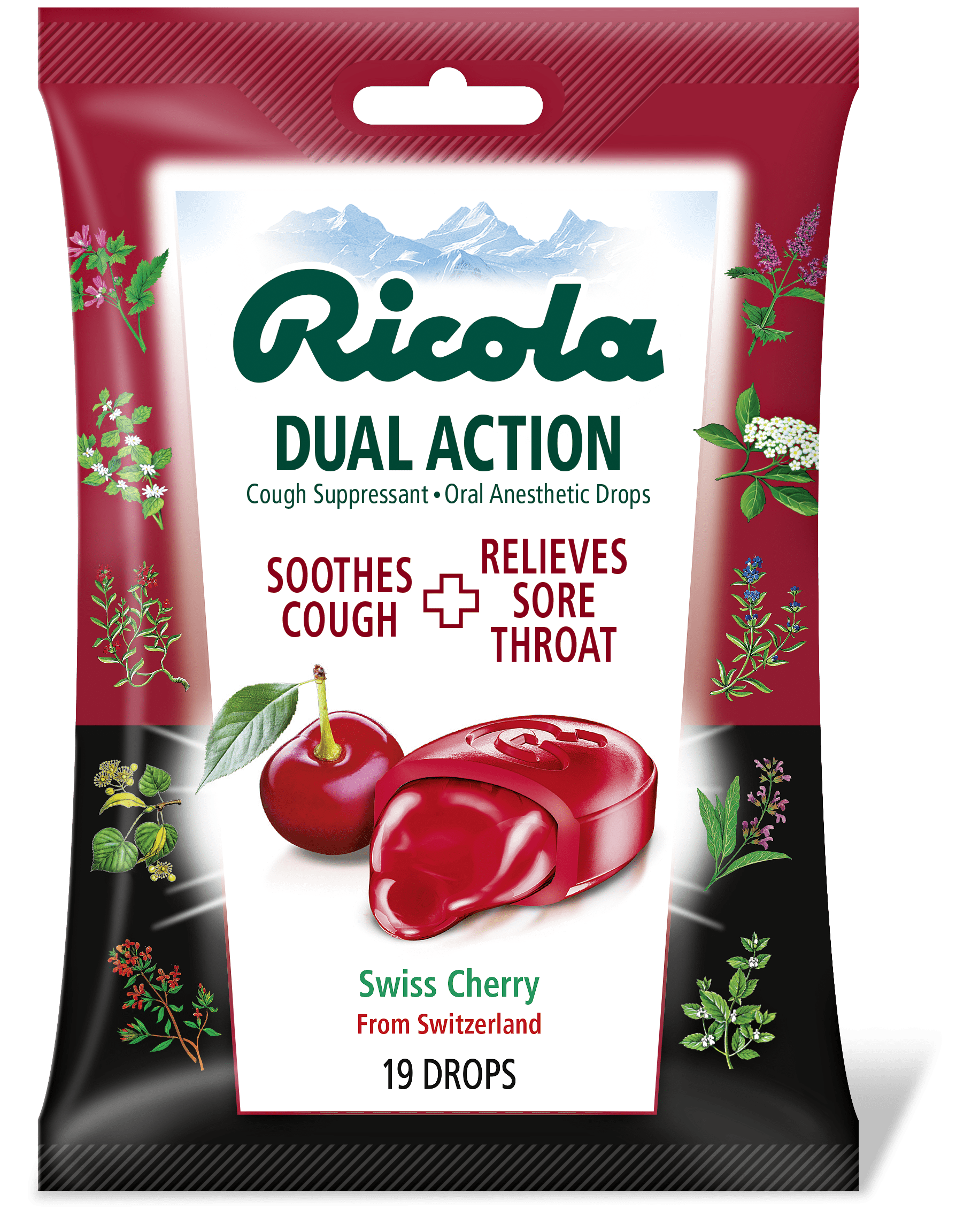 Ricola Dual Action Cherry Cough Suppressant Drops, 19 ct