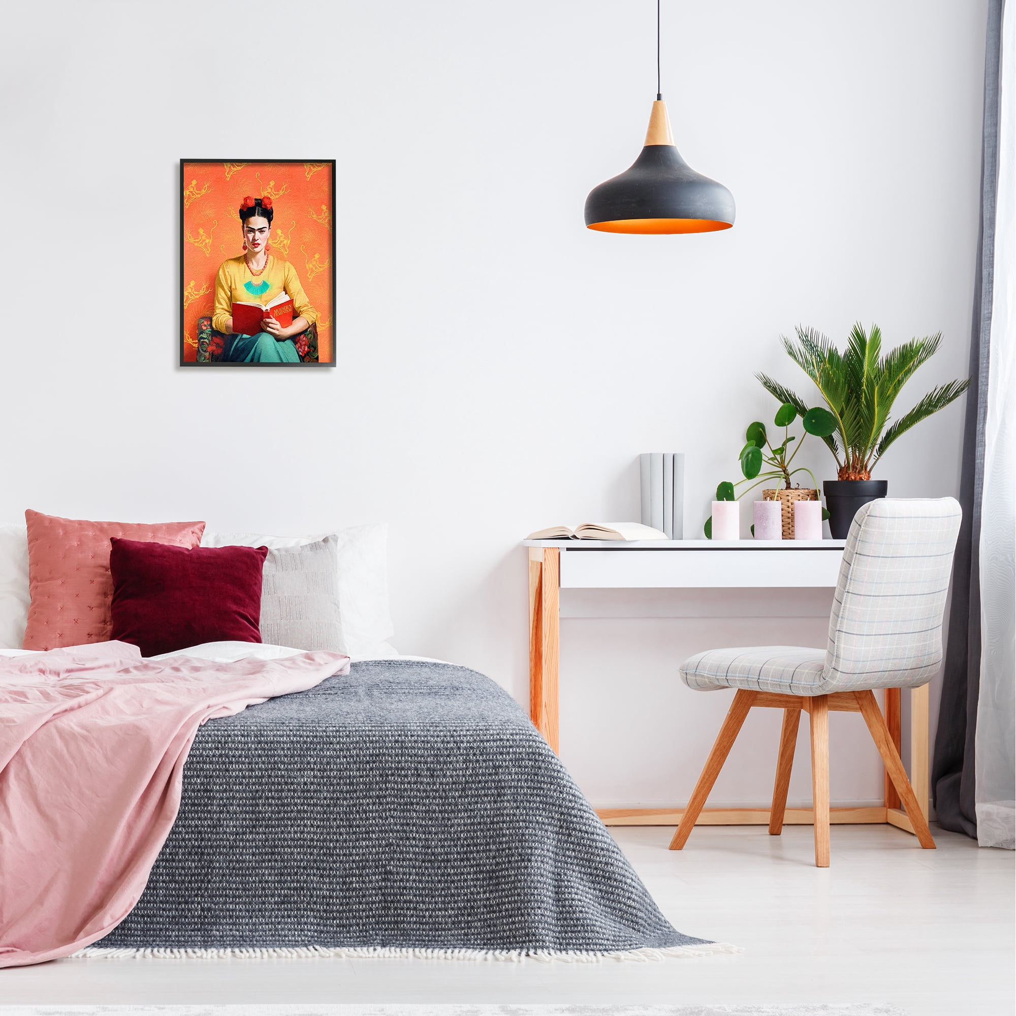 Stupell Industries Modern Frida Kahlo Literature & Flim Painting Black Framed Art Print Wall Art, 16 x 20