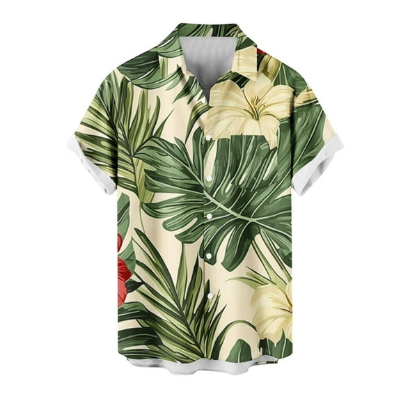 Chiccall Mens Plus Size Hawaiian Shirts Summer Floral Printed Short Sleeve Button Down Tropical Holiday Beach Shirts