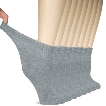 

HUGH UGOLI Women Diabetic Ankle Socks Super Soft & Thin Bamboo Socks Wide & Loose Non-Binding Top & Seamless Toe 8 Pairs Light Grey Shoe Size: 6-9