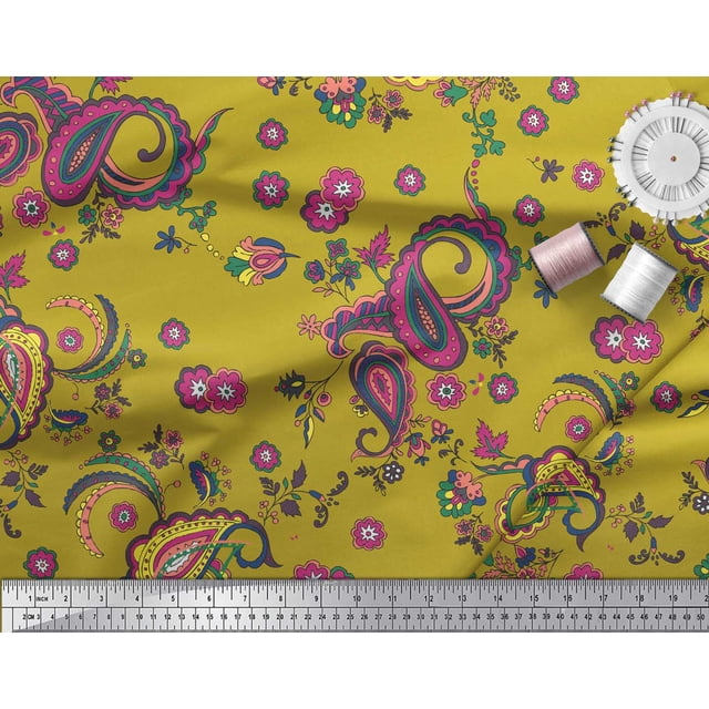 Soimoi Rayon Crepe Fabric Floral & Paisley Print Fabric by the Yard 46 Inch Wide