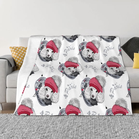 Vsdgher Cute Poodle Dog Pattern Fleece Throw Blanket, Horizontal Fleece Bedding Home Decor for Couch & Bed All Season Use -40"x30"