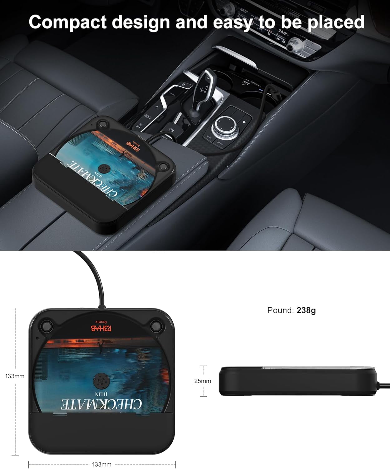 Car CD Player with USB/AUX Port, External Universal CD Player for Car with Car Radio Stereo, Portable Car CD Players with Remote Control for Laptop, TV, Computer,Universal for Vehicle