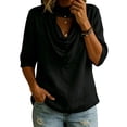 thumbnail image 3 of VBVC Women's Cotton Linen 3/4 Sleeve Tops , Ladies' Cowl Neck Loose Blouses , Casual Breathable Summer Shirts For Women,Black,S-2XL, 3 of 6