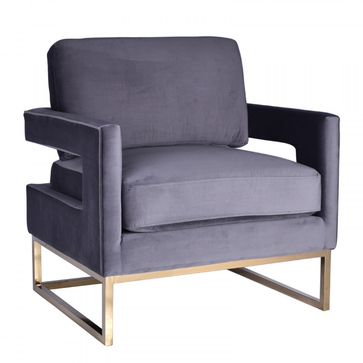 Modrest Edna Modern Grey Velvet & Gold Accent Chair