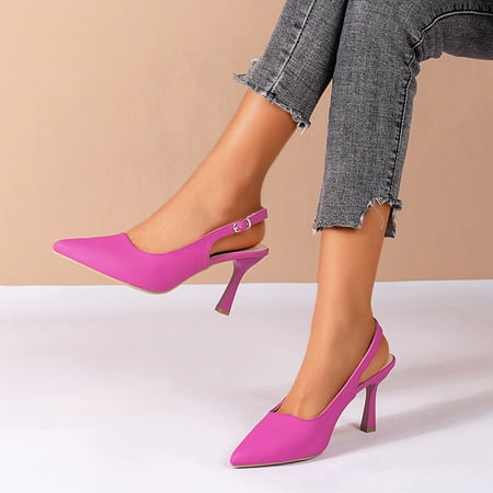 

XIAQUJ Ladies Fashion Solid Color Leather Pointed Shallow Buckle Thin High Heeled Sandals Sandals for Women Hot Pink 9(42)