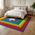 thumbnail image 3 of ODIKA 6'x9' Washable Area Rug Doormat Door Mosaic Geometric Stripe Border Motif Welcome for Queen Size Bedroom, Under Bed, Master Suite, Easy Care, Non-Shedding, 3 of 7