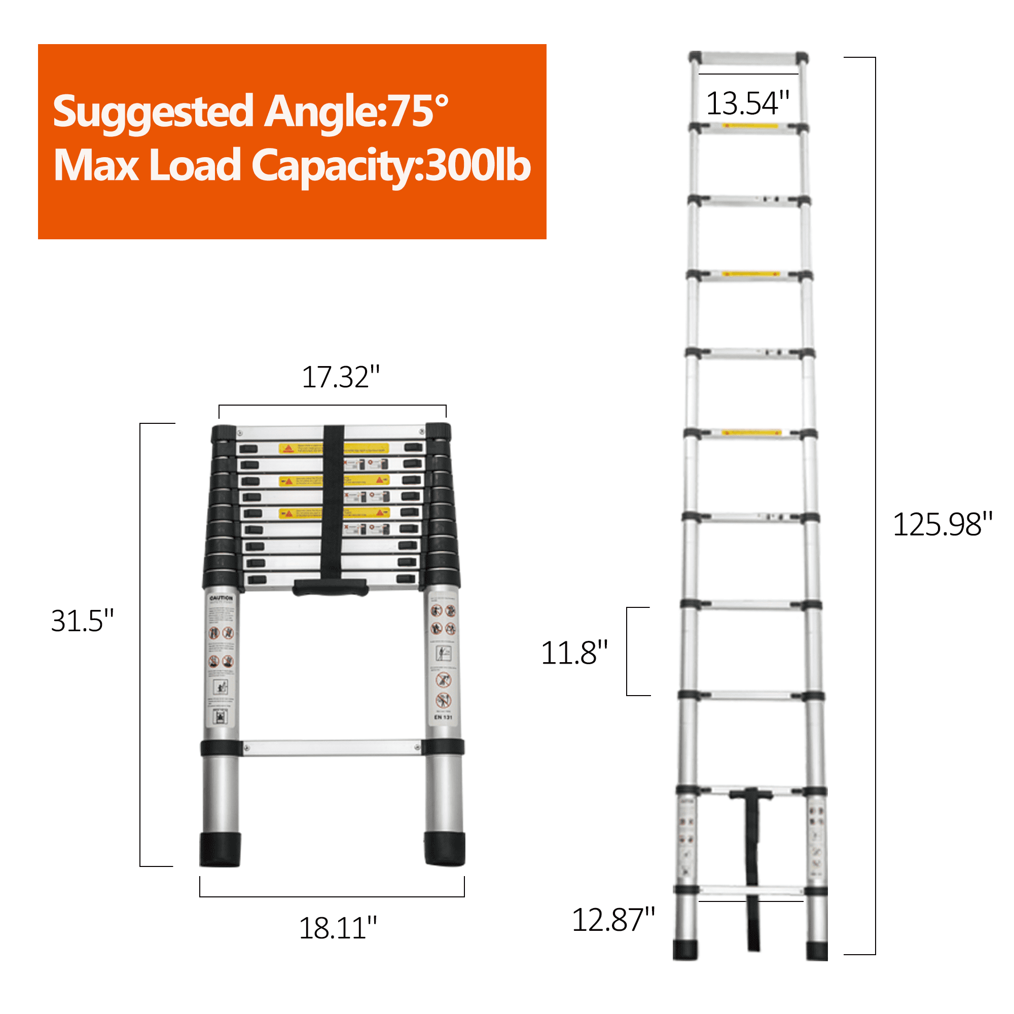 Heavy-Duty 10.5-Foot Telescoping Ladder with Aluminum Alloy Construction, Folding Extension Ladder for Indoor and Outdoor Use, 300 lb Capacity, Black