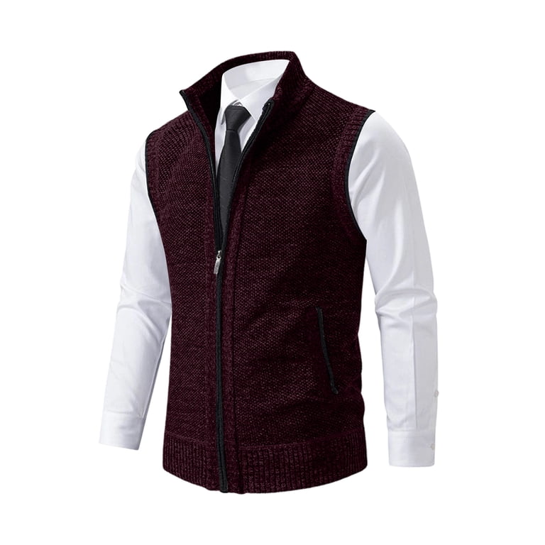 GrmtClth Sweater Vest for Men Fake Two Piece Zip Up Stand Collar