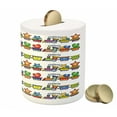 thumbnail image 3 of Cartoon Piggy Bank, Trains Loaded with Stars Hearts and Smiles Cheerful Happy Locomotive Print, Ceramic Coin Bank Money Box for Cash Saving, 3.6" X 3.2", Multicolor, by Ambesonne, 3 of 4