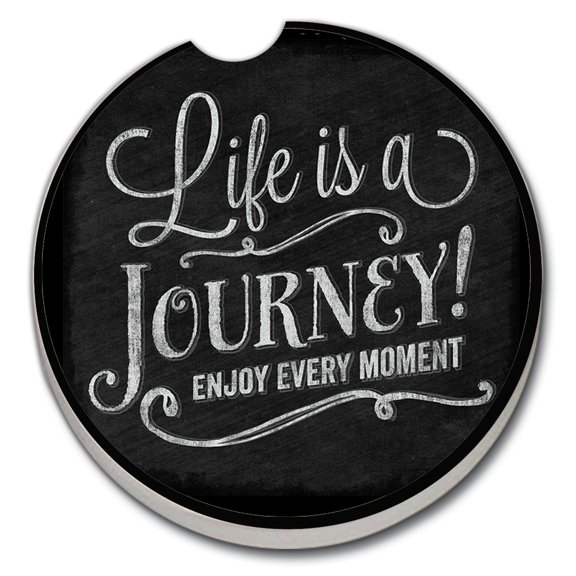 Absorbent Stoneware Car Coaster, Chalk Life is a Journey, Set of 2