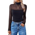thumbnail image 2 of Gamvdout Women’s ock Turtle Neck Long Sleeve Sheer Mesh Ruched Going Out Tops, 2 of 6