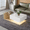 White + Natural, variant on Modern Coffee Table with Tempered Glass,Wood Coffee Table with High-Gloss UV Surface,2-Tier Center Table with LED Light, for Living Room,Black