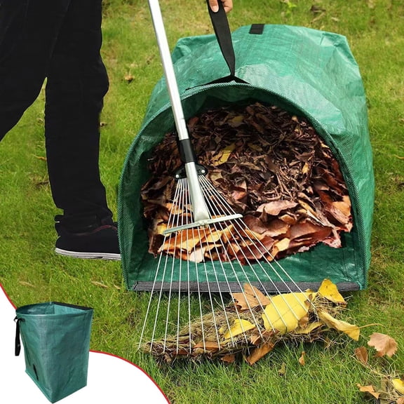 53 Gallon Heavy Duty Garden Leaf Bag, Half Open Large Mouth Yard Waste Sack with Handles, Reusable Collapsible Lawn Debris Container