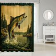 thumbnail image 2 of Manfei Western Pike Fish Shower Curtain 72Wx78L, Rustic Lake House Bath Curtain, Golden Gray, 2 of 5