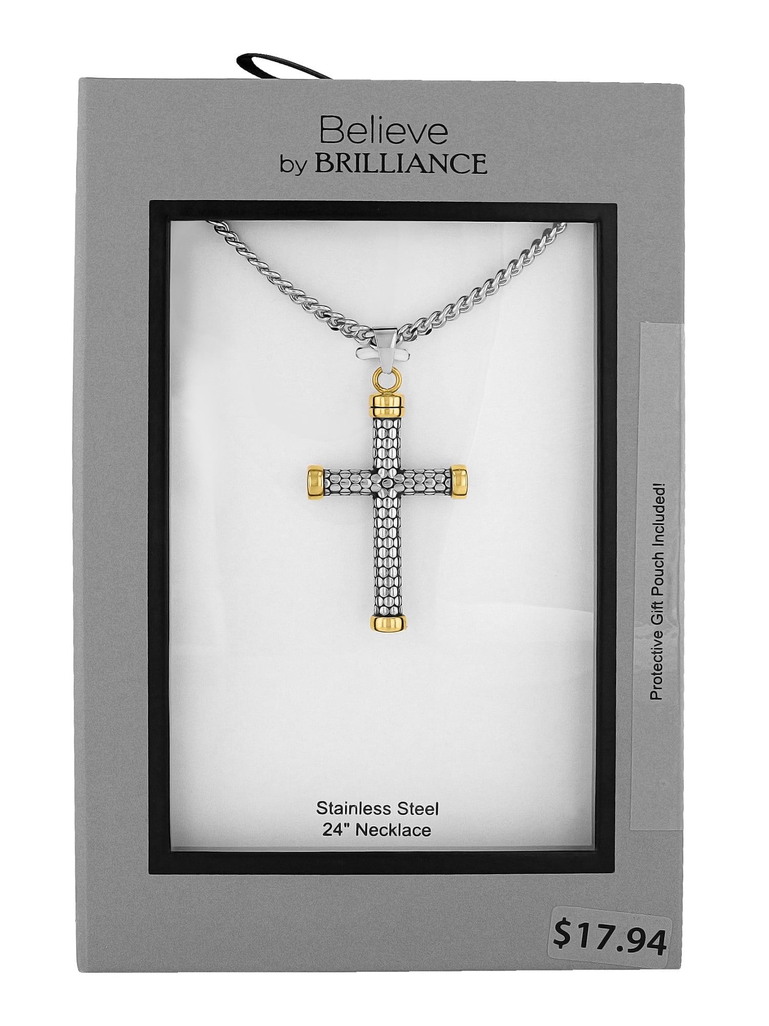 Believe by Brilliance Men’s Stainless Steel Coin Armor Two-Tone Cross Pendant Necklace Chain