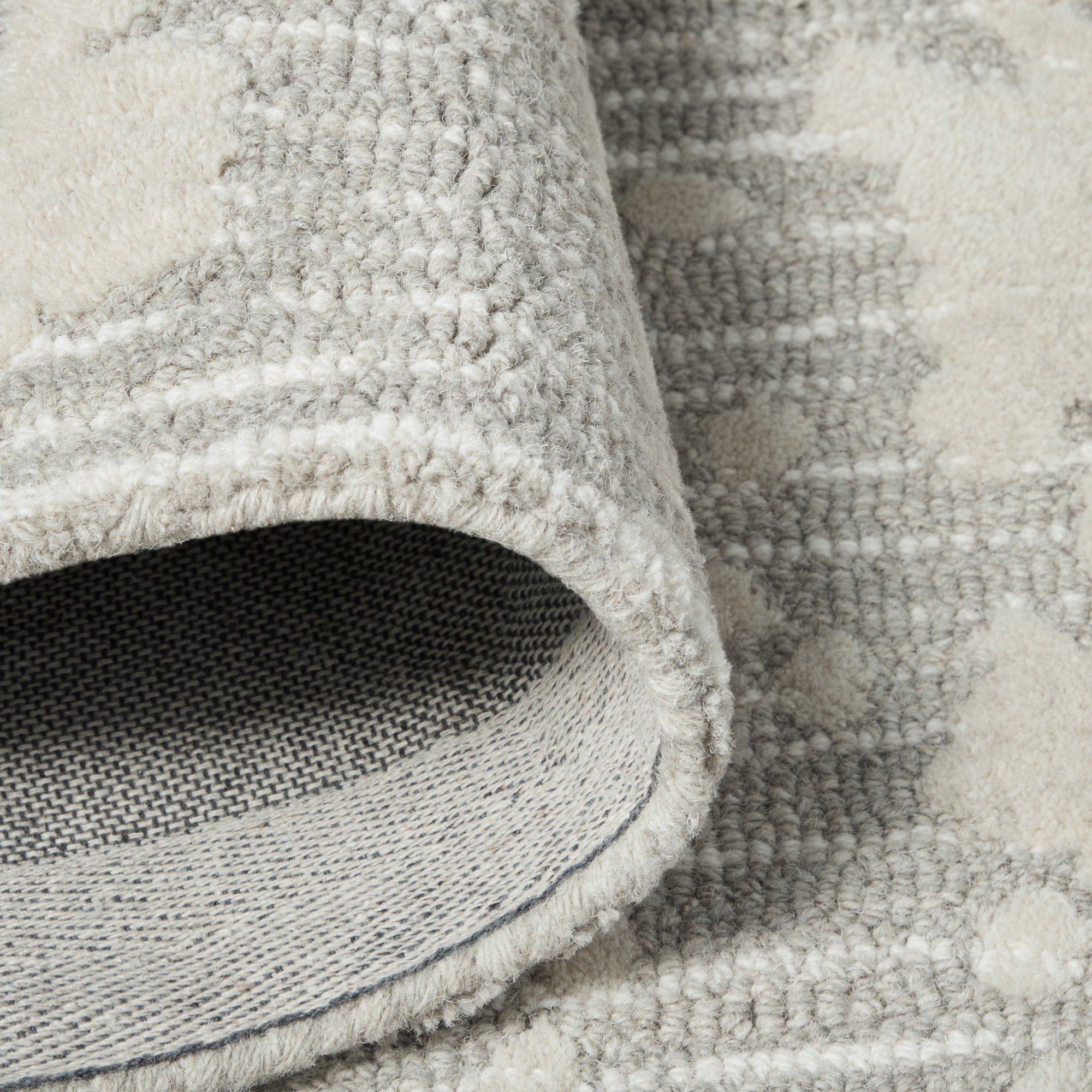 NICOLE MILLER NEW YORK Mod Weave Abstract Knotted Texture Handcrafted Area Rug, 100% Wool Rug, Light Grey, 5'x7’