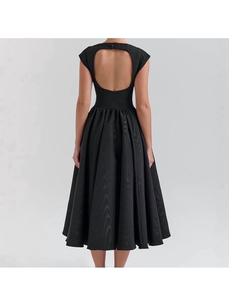 boat neck dress for wedding guest Eliza and a midi length Wedding Guest Cotton Boat Neck