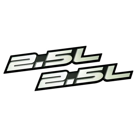 2 x (Pair / Set) 2.5L Liter Embossed SILVER on Black Highly Polished Real Aluminum Auto Emblem Badge Nameplate for Chevy Malibu Camaro Dodge Ford Escape Fusion Ranger GMC Safari Jeep Wrangler Cherokee