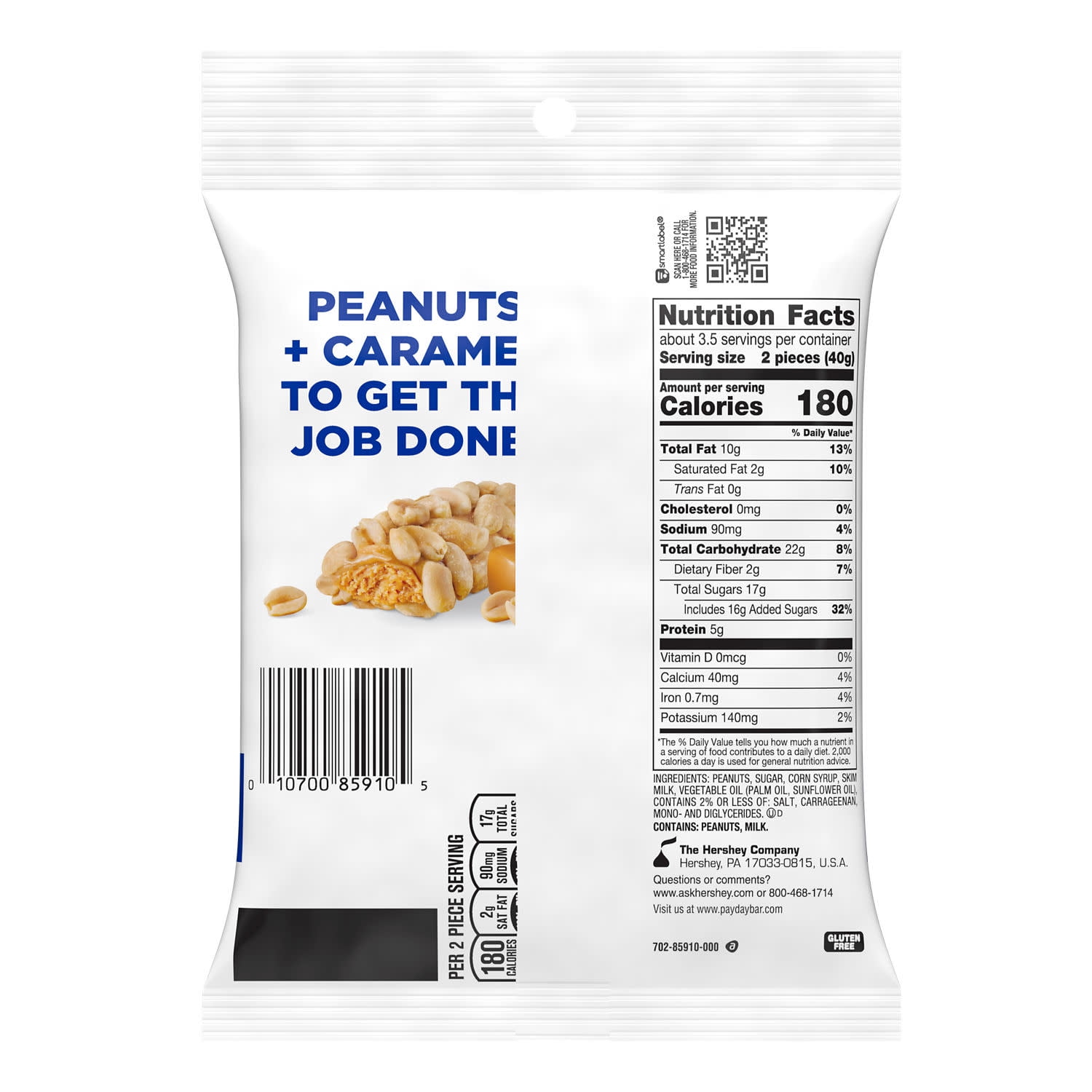 (2 pack) Payday Peanut Caramel Snack Size Candy, Bag 4.9 oz