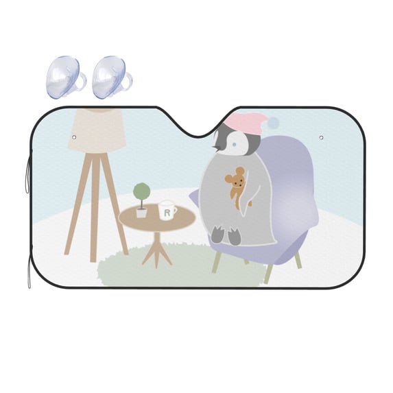 YFYANG Front Windshield Sun Shade, Cute Cartoon Penguin Foldable Car Visor for Cars, Trucks, SUVs, Small