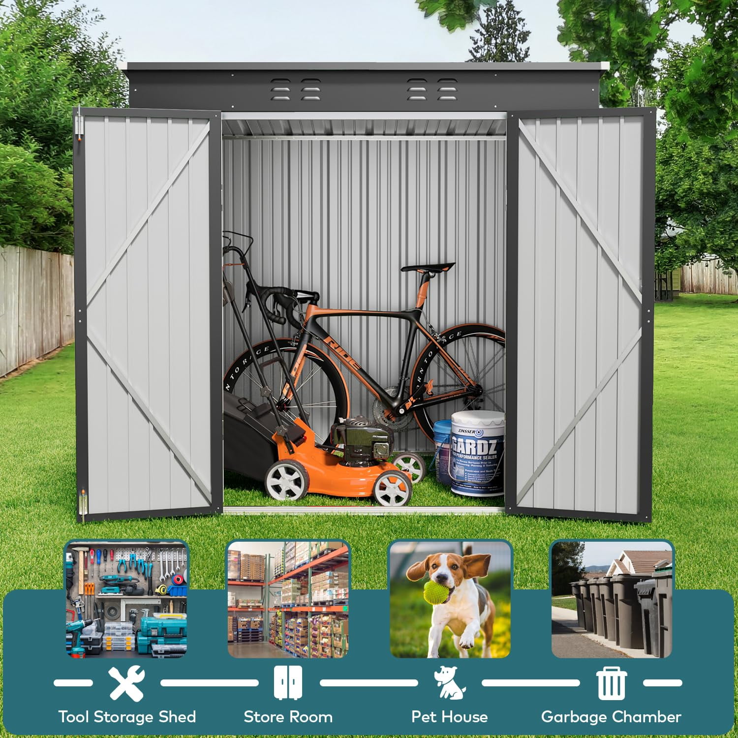 6 x 4 FT Metal Storage Shed Clearance, Galvanized Steel Garden Tool Shed with Lockable Doors for Backyard, Patio, Lawn