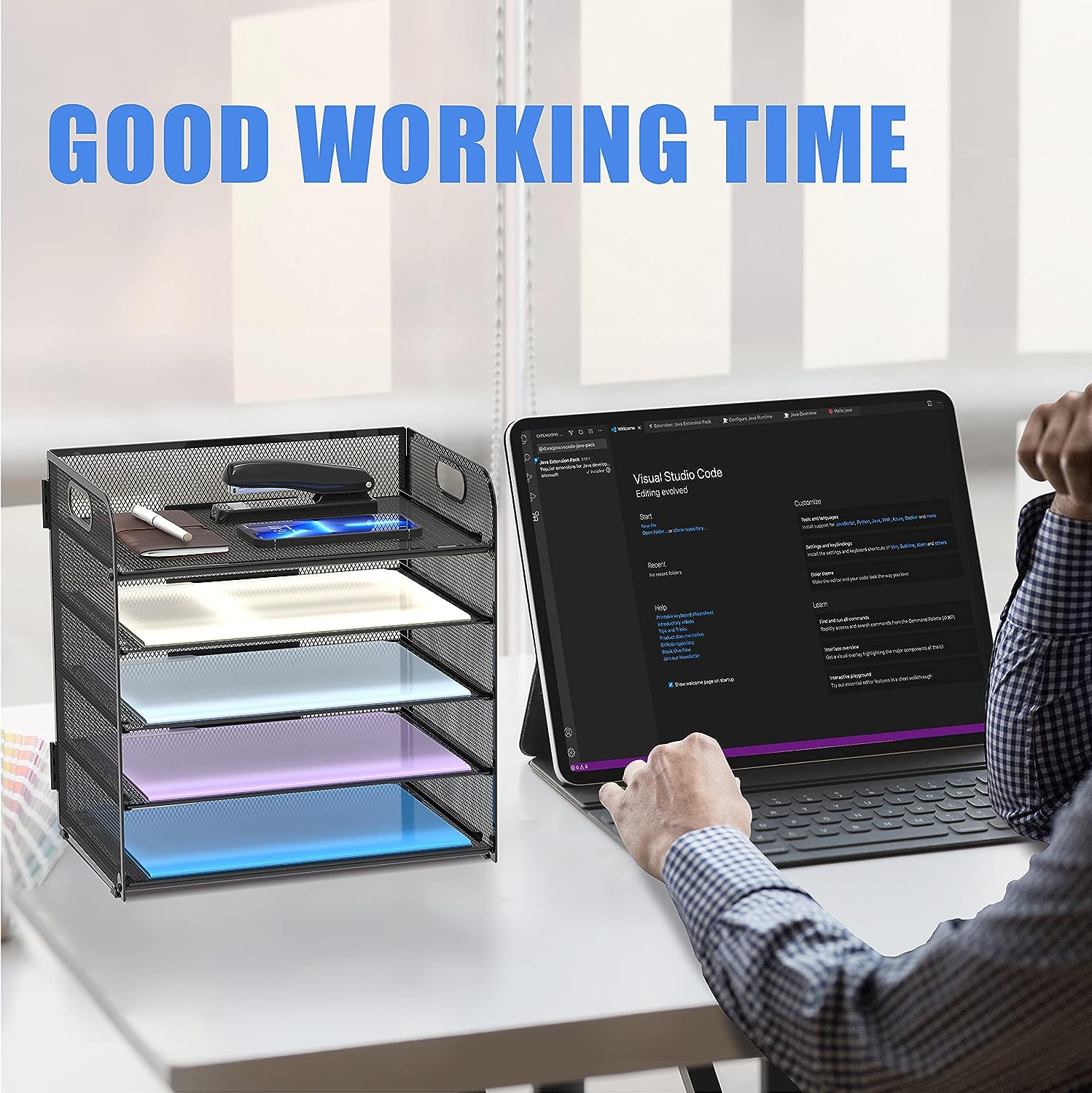 INTIGE 5-Tier Metal Mesh Desk Organizer with Handle photo 3
