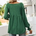 thumbnail image 4 of Blusa tipo túnica verde oscuro para mujer, acampanada e informal, ideal para otoño/invierno, talla XXL, blusa plisada con cuello en V y manga larga, 4 of 6