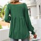 thumbnail image 4 of Casual Puff manga larga túnica Top cuello en V plisado blusa acampanada camisetas para otoño invierno niñas mujeres verde oscuro L, 4 of 6