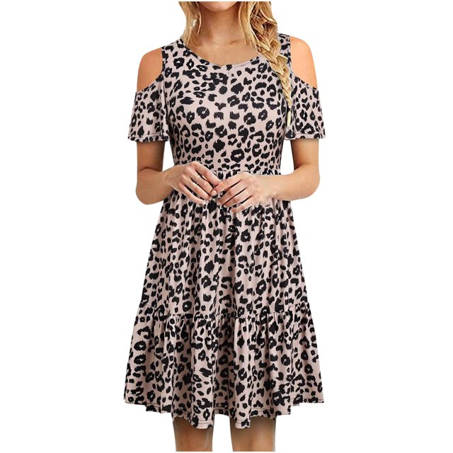 Vestido de volantes con hombros descubiertos y manga corta a la moda informal para mujer Fridja qw2124