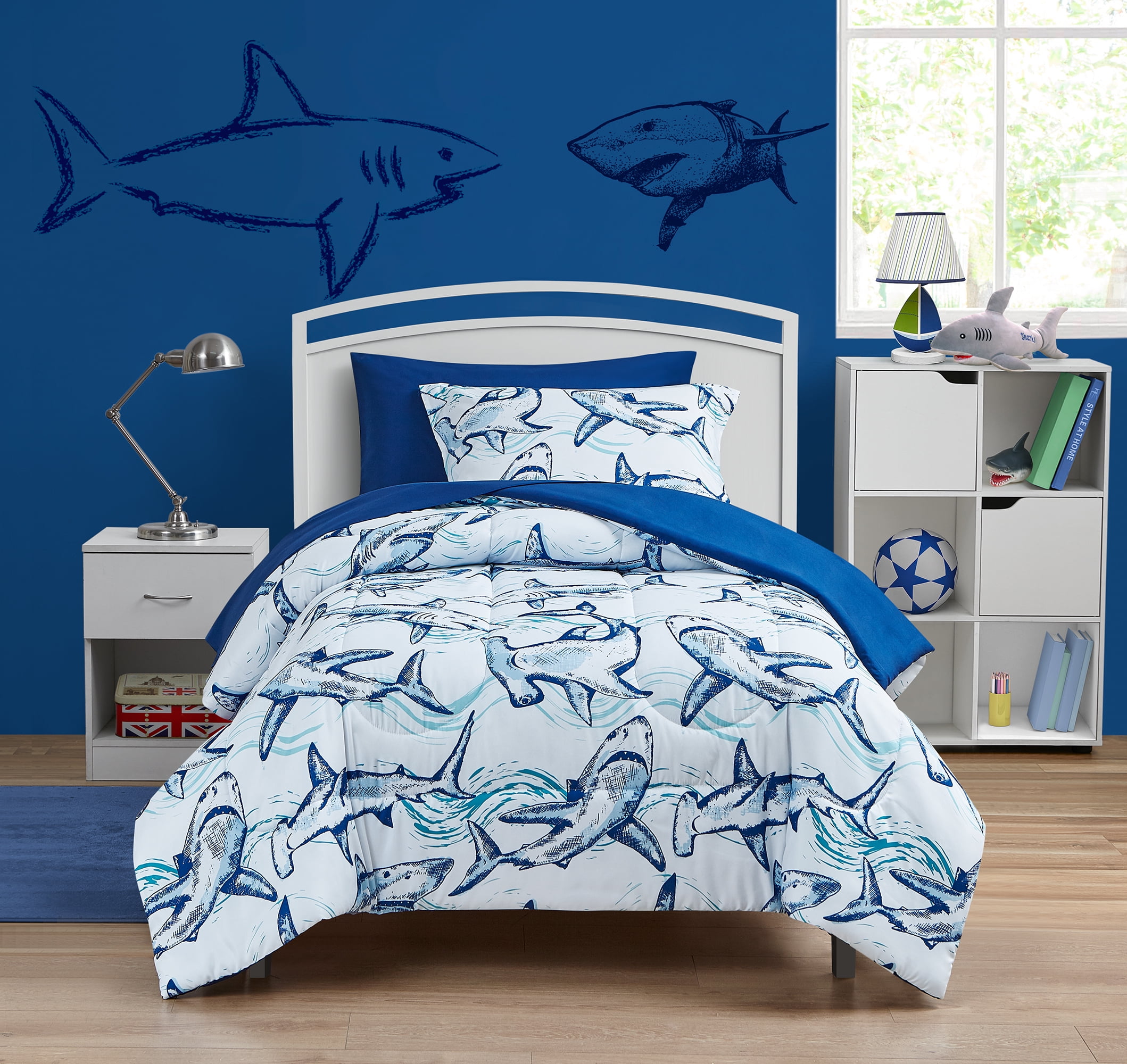 Your Zone Shark Bed in a Bag Bedding Set Full or Twin Blue 