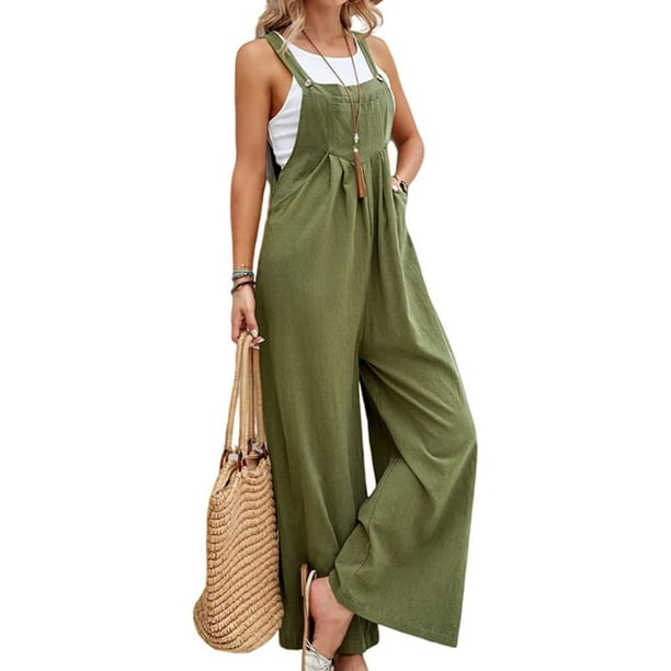 Overoles de pierna ancha para mujer, estilo bohemio, cómodos, holgados, overoles Militar G Militar G Xishao ropa