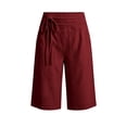 thumbnail image 6 of AHTJRT Tie Side Capri Pants for Women High Waist Knee Length Stretchy Breathable Summer Wide Leg Cotton Linen Capris with Pockets Wine XL, 6 of 9