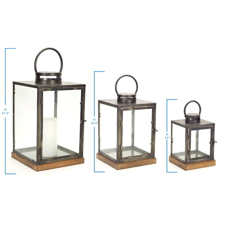 Set Of Three Gray Flameless Floor Lantern Candle Holder Set Of Three Gray Flameless Floor Lantern Candle Holder