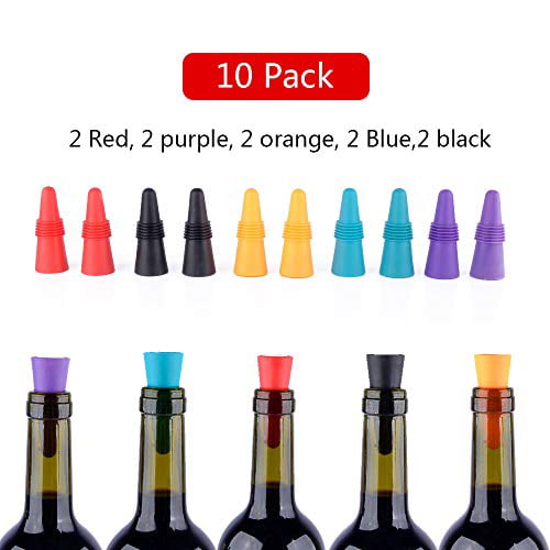 10pcs Wine Bottle Stopper Silicone for Wine&Beverage w/Grip Top Reusable Assort 