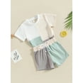 thumbnail image 4 of Musuos Toddler Baby 2Pcs Summer Outfits, 6 12 18 24M 3T Short Sleeve Contrast Color Patchwork Tops + Shorts Set, 4 of 9