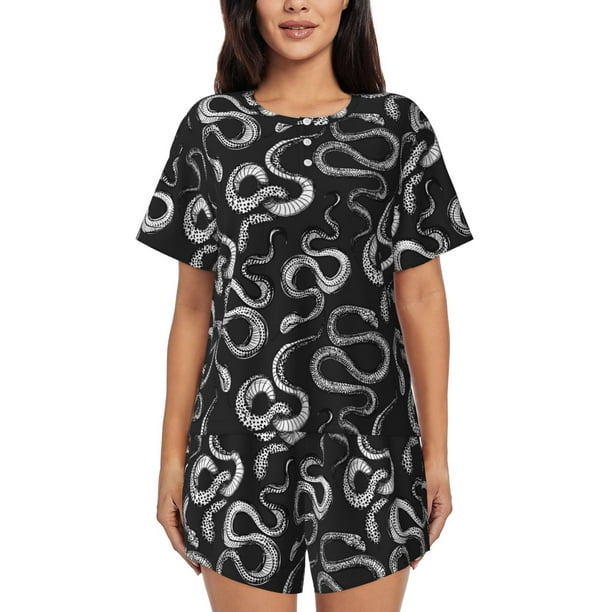 Fotbe Snake Conjunto de Pijama Estampado para Mujer, 2 Piezas, Ropa de Dormir con Camiseta de Manga Corta y Shorts Suaves-Large