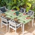 thumbnail image 2 of Christmas Green Table Cloths for 6 Foot Rectangle Tables, Xmas Cute Elk Winter Leaves Cartoon Snowflake Patio Waterproof Elastic Fitted Tablecloths, Washable Rectangular Table Cover for Camping, 2 of 8