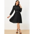 thumbnail image 2 of Unique Bargains Women's Work Shirt Dress Long Sleeve Pleated Midi Dresses XL Black, 2 of 6