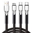 thumbnail image 2 of Neinkie Data Cable 3-in-1 Multifunctional High Current Anti-winding Safe Fast Charging Universal 8Pin Type-C Micro USB Phone Multi Charger Cord for Home, 2 of 9