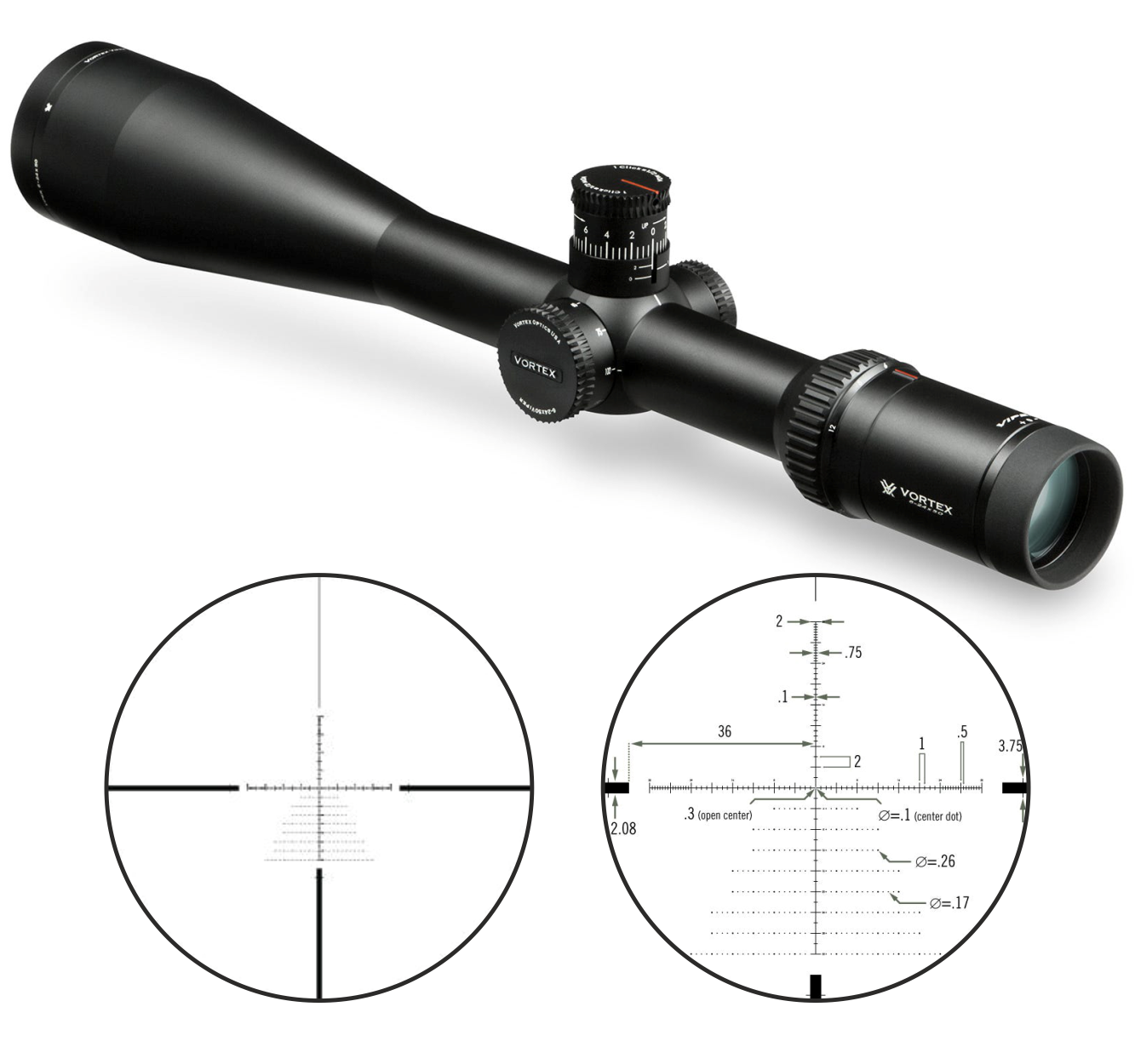 Vortex Optics Viper HSLR 6-24X50 XLR (MOA) Reticle First Focal Plane, 30 mm Tube with Free Hat Bundle - image 3 of 7