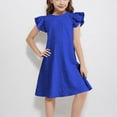 thumbnail image 2 of MEZZALL Girls Solid Color Flutter Sleeve Dress Casual Summer Soft Comfortable Party O-Neck Solid Color Lovely Dresses, 2 of 4