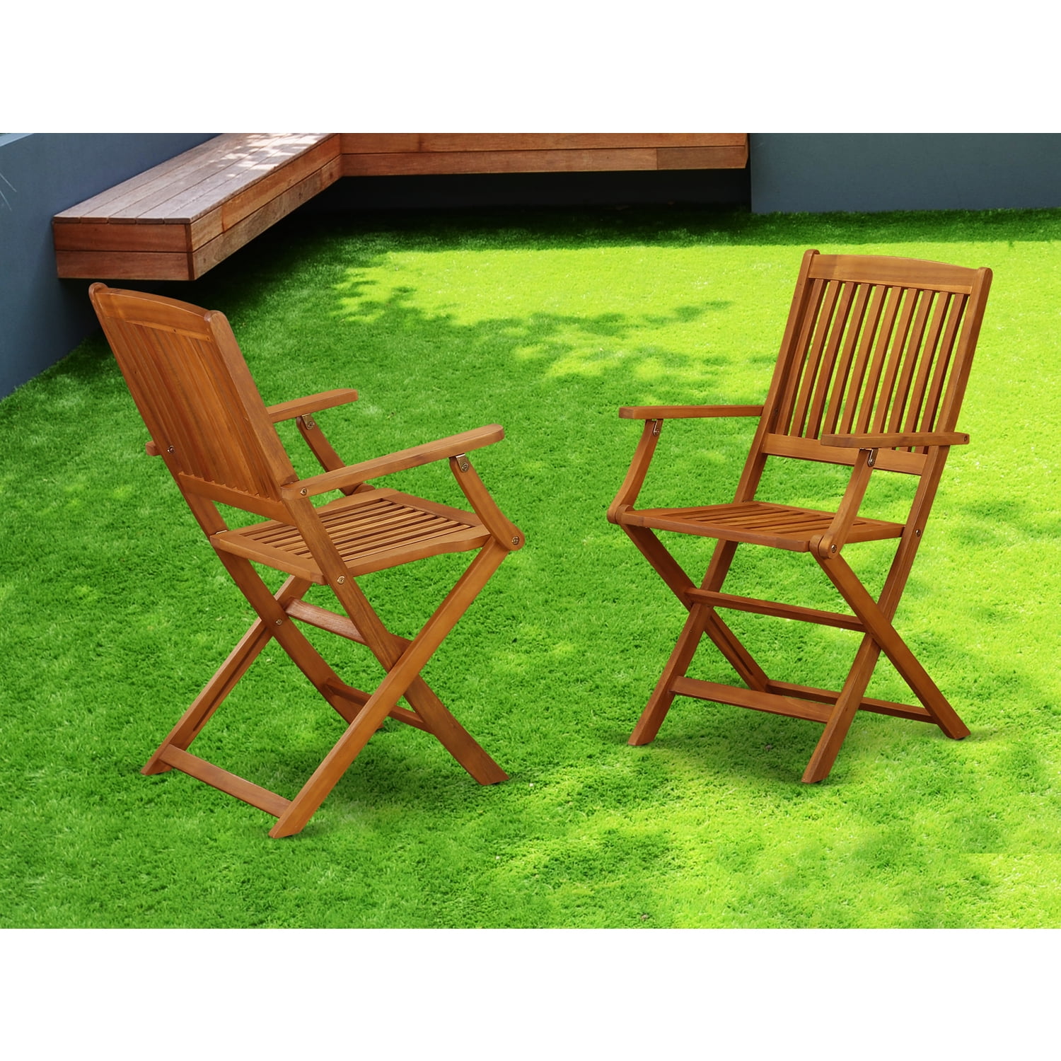 East West Furniture Acacia Wood Folding Chair (2 Pack), Browm