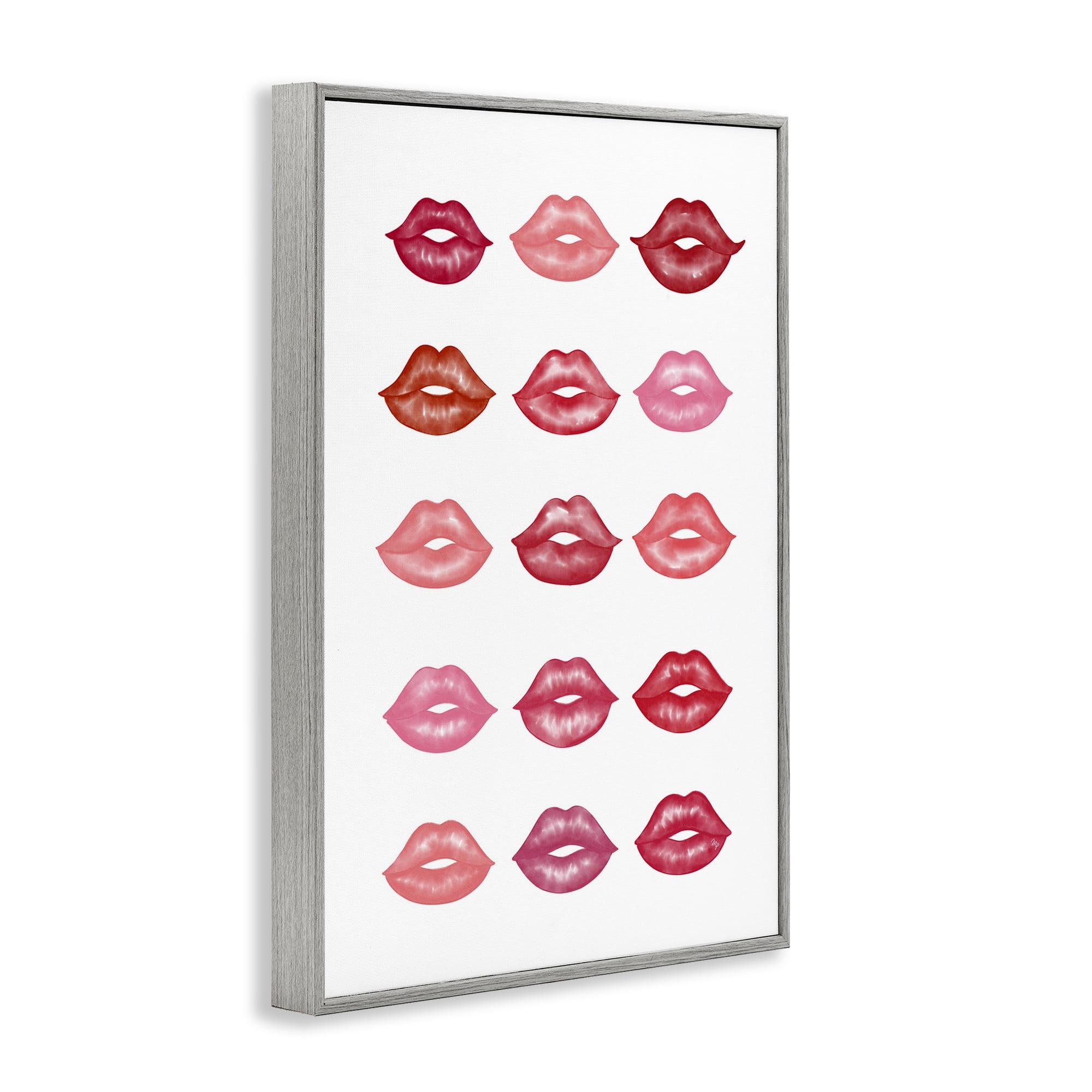 Stupell Industries Red & Pink Lips Beauty & Fashion Painting Gray Framed Art Print Wall Art, 20 x 30