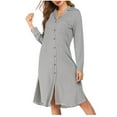 thumbnail image 2 of QUNYINEY Casual Summer Dresses for Women 2025 Striped Long Sleeve Shirt Dress Collared Split Hem Button Mini Dresses, 2 of 5