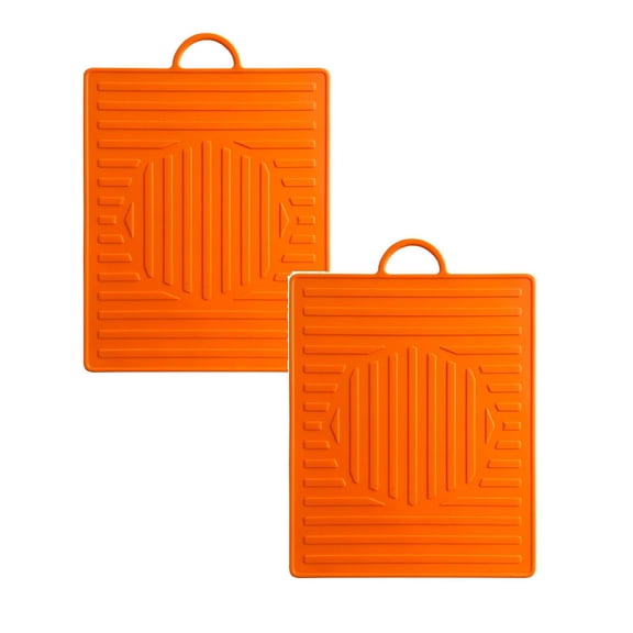 2PC Grill Pad Silicone Griddle Mat With Drip Pad Protective Kitchen Counter Silicone Mat For Cooking Griddle Spatula BBQ Mats Washable Grill BBQ Utensils Holder Utensils Mat For K Orange